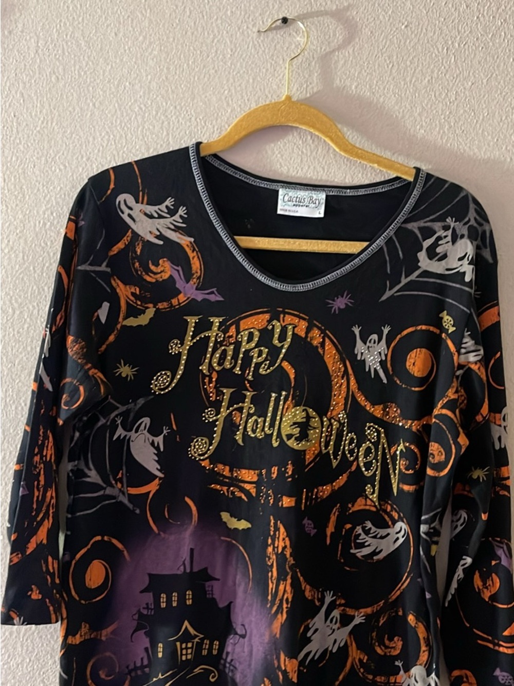 Cactus Black Orange and Purple Halloween Kids Pajama Top
